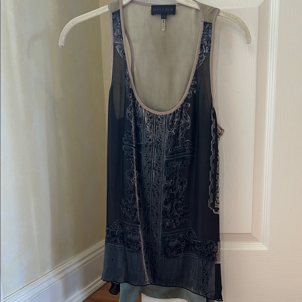 Hale Bob Gray Embellished Asymmetrical Tank Top